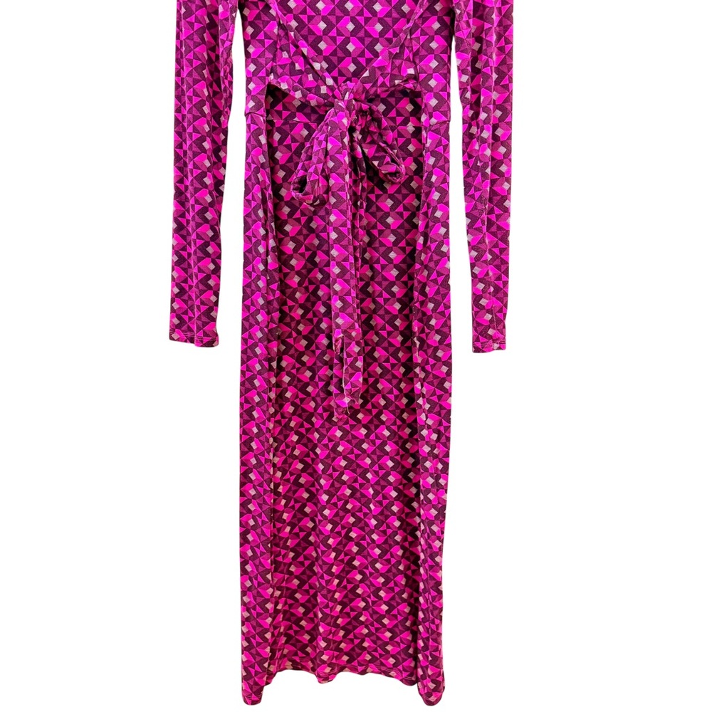 Long Tall Sally fushcia geo print belted midi dress - Picture 6 of 13